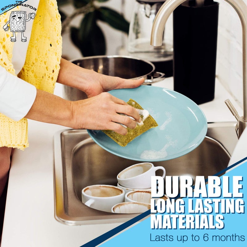 SmokEase SPONGENATOR Kitchen Scrubbing Sponges - Heavy Duty Non-Scratch Scrubbing Cleaner Sponges in 2 Colors - Multi-Surface Non-Metal Dish Scouring Scrubbers for Fast Cleaning (Gold & Silver, 6) - Image 4
